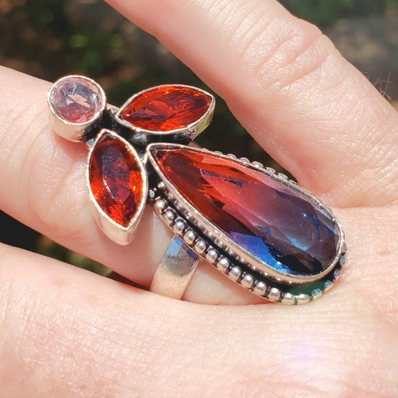 New Bi-Color Tourmaline, Garnet 925 Silver Ring. - Picture 8 of 16